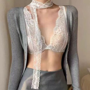 法式纯欲蕾丝内衣女叠穿小胸聚拢免穿文胸一体式美背吊带背心内搭