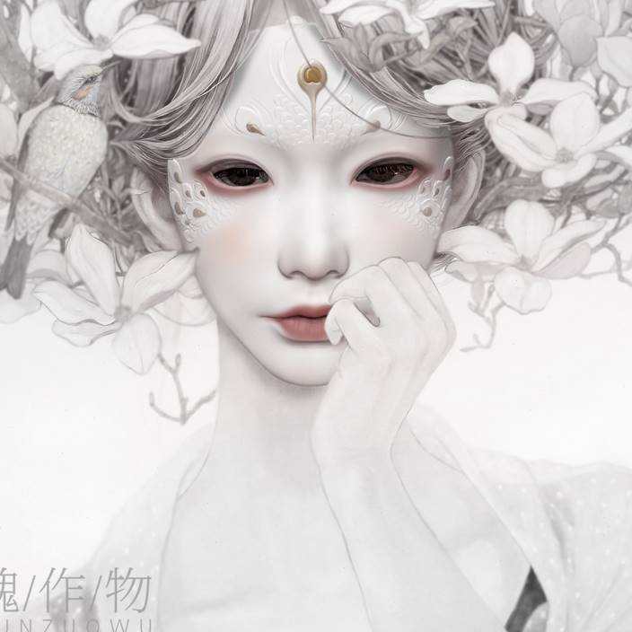 魂作物孔雀女古风面具艺术舞会汉服装扮金色全脸人物派对.