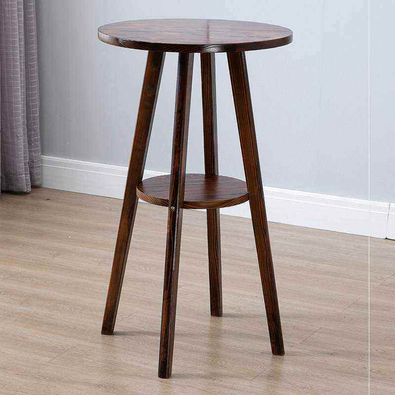美式酒吧桌椅复古高脚凳组合咖啡厅实木碳化圆桌子休闲前台凳子