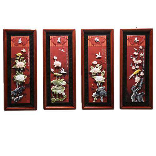 竹菊挂画客厅装饰画沙发背景墙画餐厅立体实木壁画中式玉雕