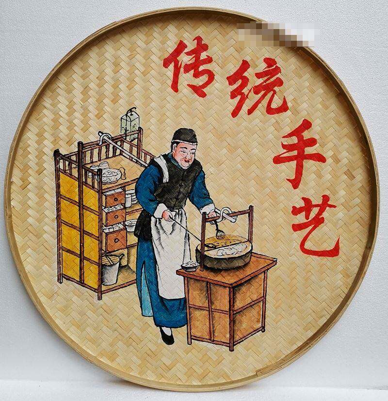 竹编簸箕绘画画材料手工无孔托盘筛子圆形竹匾竹筐晾晒