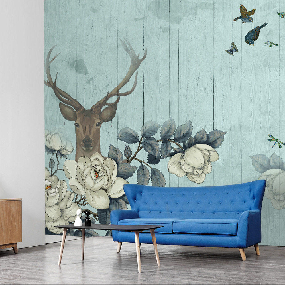 wallpaper deer轻奢壁画鹿款墙纸壁画电视背景墙简约客厅卧室壁纸