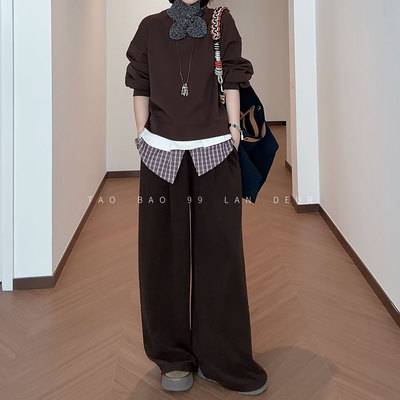LAN DEUR【自由游记】时尚百搭复古宽松设计师重工秋季休闲裤女