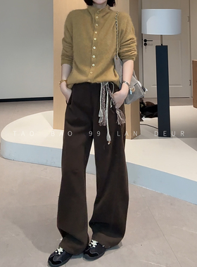 LAN DEUR【编织灵感】设计感配腰带显瘦百搭慵懒风休闲裤女