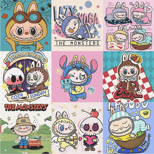 大号30CM拉布布异形钻石贴画儿童手工diy材料包砖石粘贴labubu女