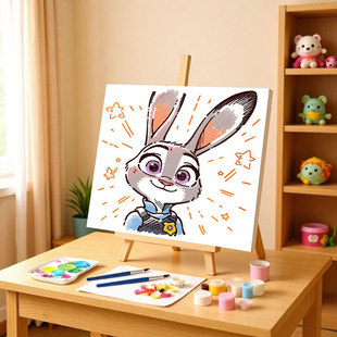 兔朱迪疯狂动物城diy数字油画小尺寸涂色填充画小学生生日礼物女