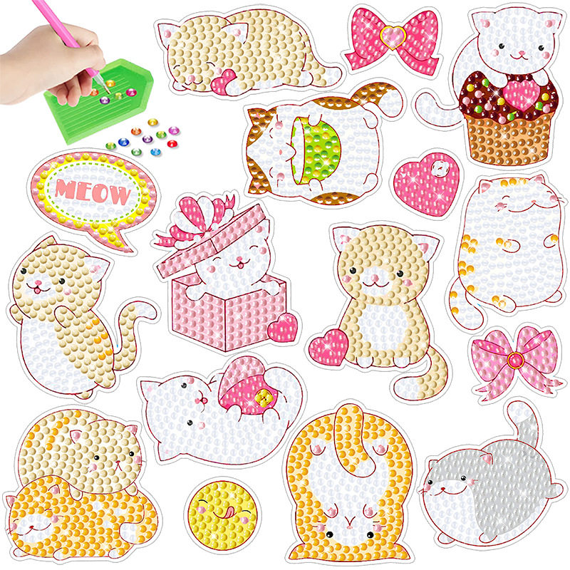 可爱卡通小猫兔子随意贴钻石贴画手工diy冰箱贴砖石粘贴点钻画女