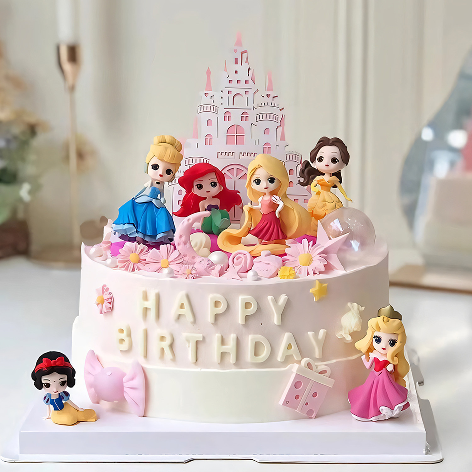 迷你公主蛋糕装饰摆件白雪公主Q版套装卡通艾莎女孩生日蛋糕插件