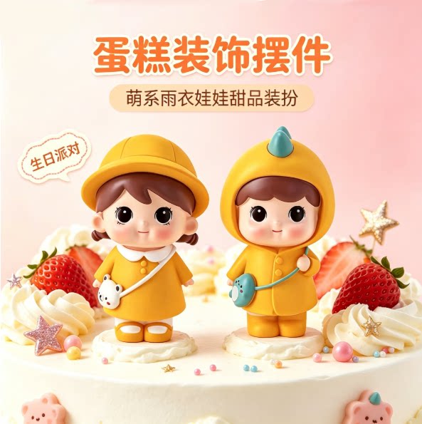 可爱幼儿园黄衣男孩女孩人物蛋糕装饰黄色摆件生日礼物烘焙用品