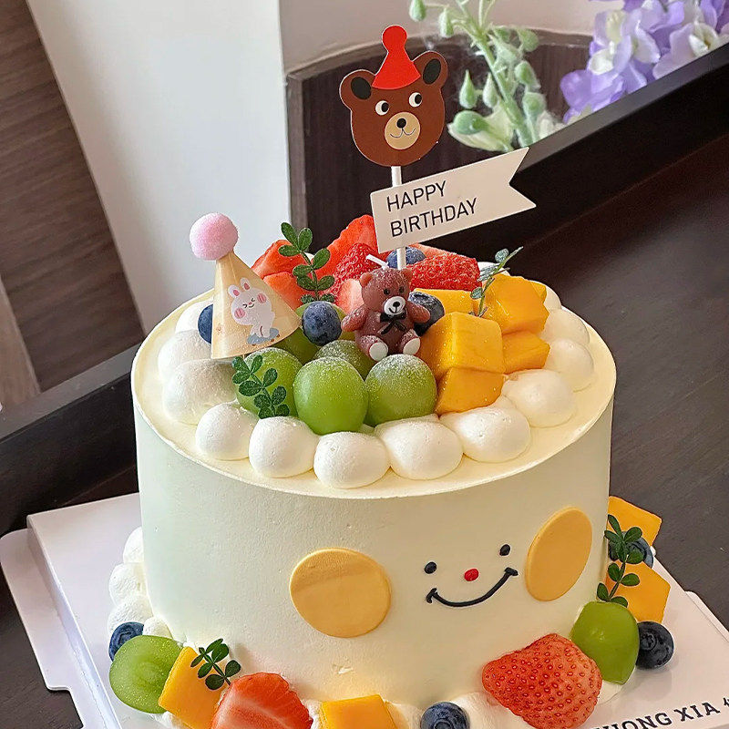 网红韩系风复古小熊蜡烛卡通小熊头帽子插件儿童生日派对装扮插牌