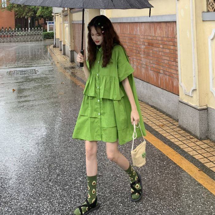 夏装女装2019新款韩版小清新不规则蛋糕裙短袖中长款衬衫裙连衣裙|ruв категории Женская одежда, рубашка - от Buy2taobao.com для оказания профессиональной услуги покупки агента Taobao