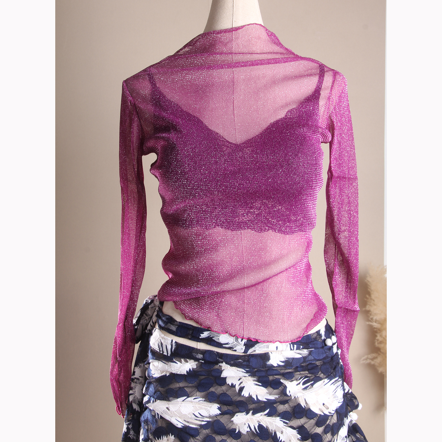 青曼舞艺新款肚皮舞上衣女网纱透视性感镂空长袖T恤打底衫