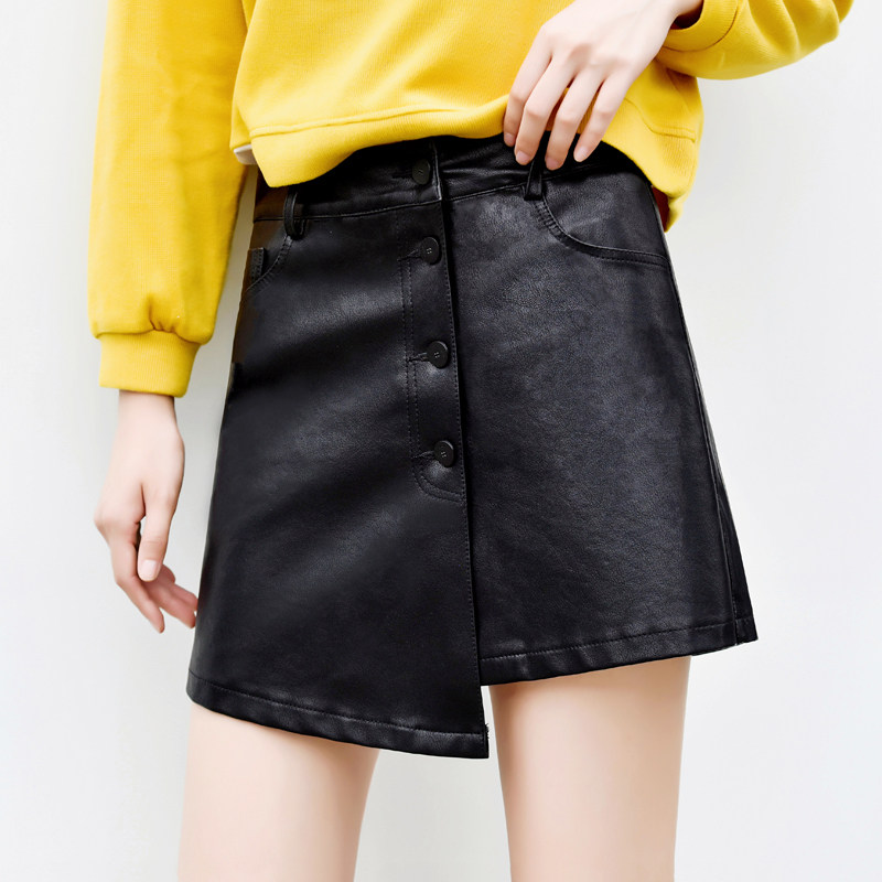 皮裤女短裤裙2020新款秋冬高腰皮短裙不规则半身裙裤a字阔腿包臀