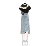 Летнее платье, небольшая дизайнерская джинсовая длинная юбка, комплект