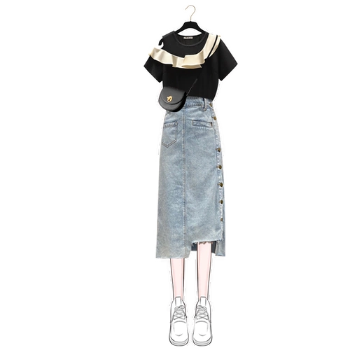 Летнее платье, небольшая дизайнерская джинсовая длинная юбка, комплект