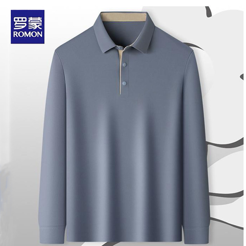 罗蒙翻领长袖POLO衫男士春季商务休闲柔顺亲肤弹力透气上衣打底衫
