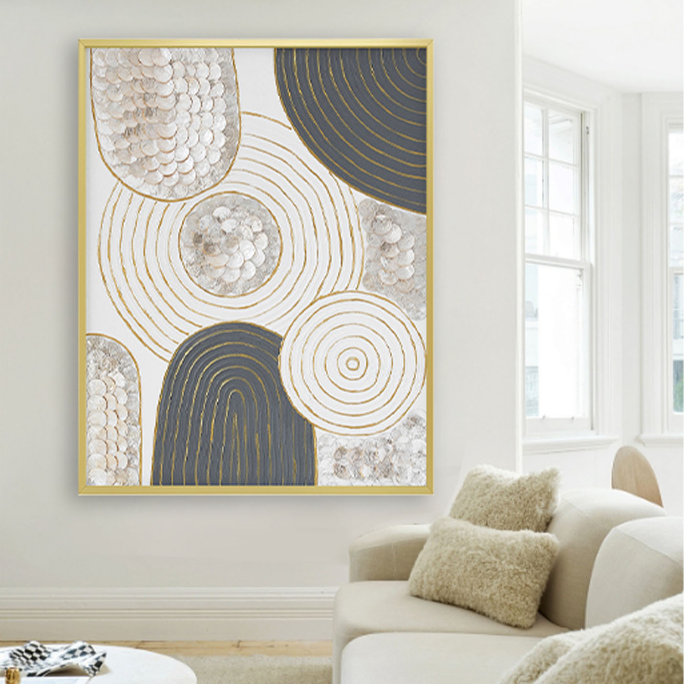 原创设计贝壳实物画手绘油画客厅玄关挂画创意壁画设计师小众款