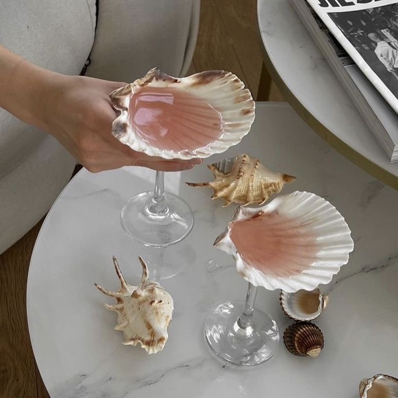 轻奢个性天然海螺扇贝壳高脚玻璃杯子创意酒杯送礼品装饰摆件礼盒-封面