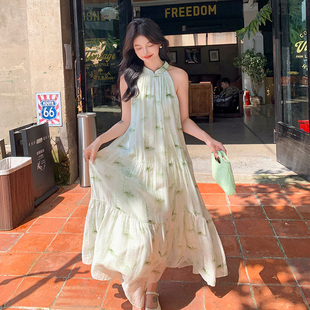 连衣裙减龄透气长裙 挂脖领长款 1918P145控218 夏季 2025新款