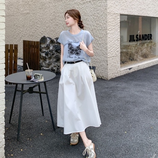 韩里韩气穿搭套装女2025夏季新款设计感休闲印花短袖半身裙两件套