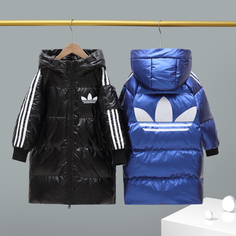 花样熊中长款加厚男童亮面羽绒服