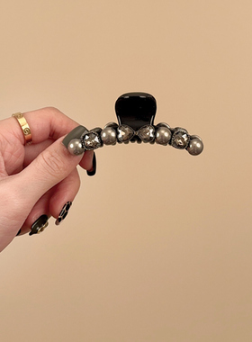 中号灰色珍珠半扎发抓夹女2023新款高级感精致蝴蝶结后脑勺鲨鱼夹