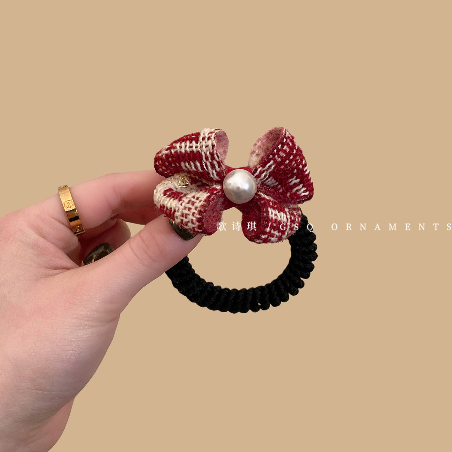 新年红色珍珠蝴蝶结发圈女高级感洋气时尚丸子头发绳头花皮筋头饰,饰品/流行首饰/时尚饰品新,发饰,淘宝优惠券,粉丝福利购,淘宝优惠卷