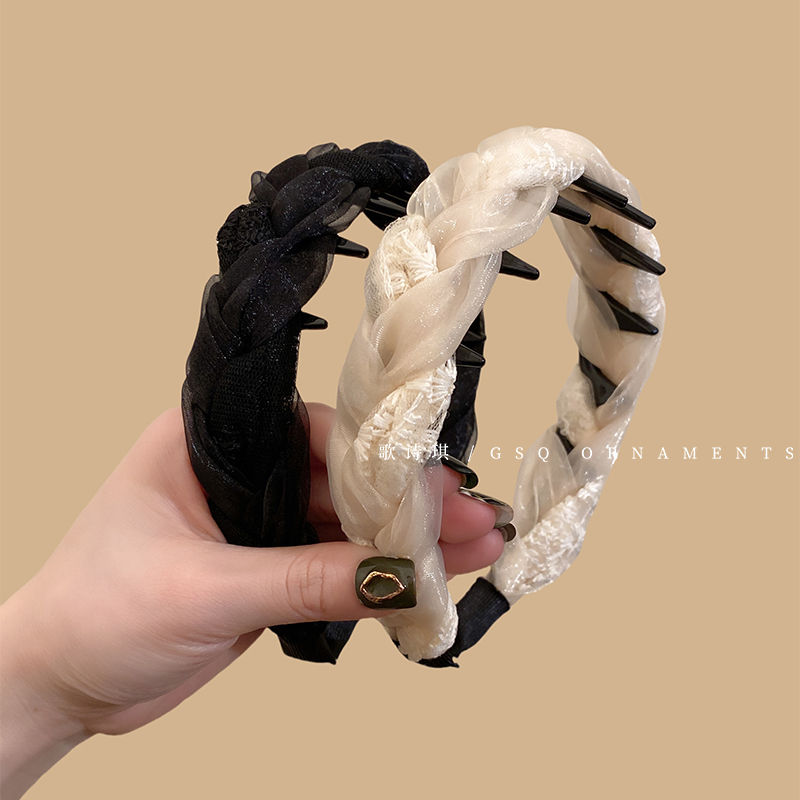 黑色网纱麻花编织发箍