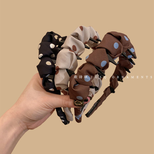 韩系波点褶皱缠绕带齿发箍女