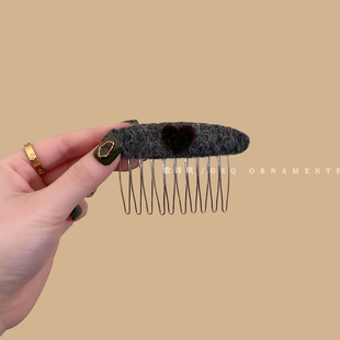 秋冬复古毛呢爱心刘海碎发梳蓬松高颅顶公主头倒插梳高级感发夹