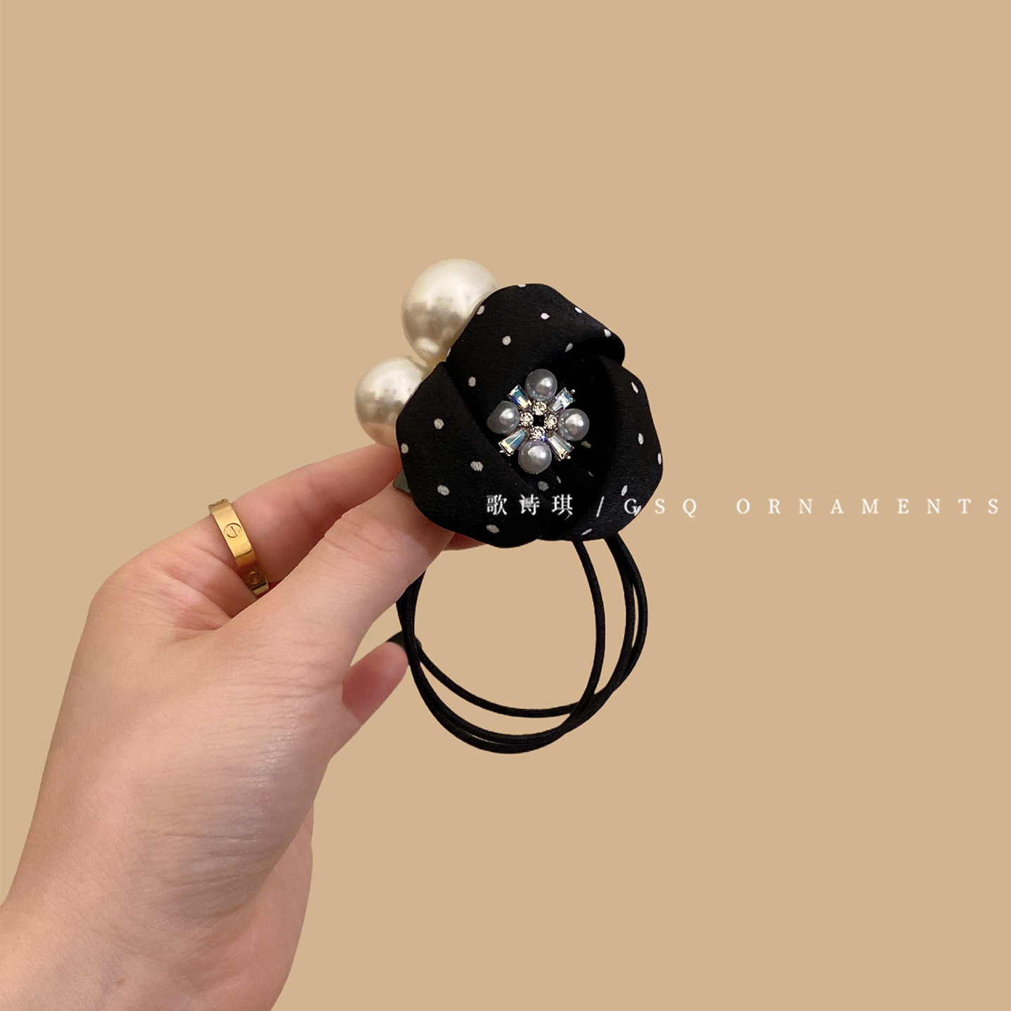 法式温柔波点花朵细发圈