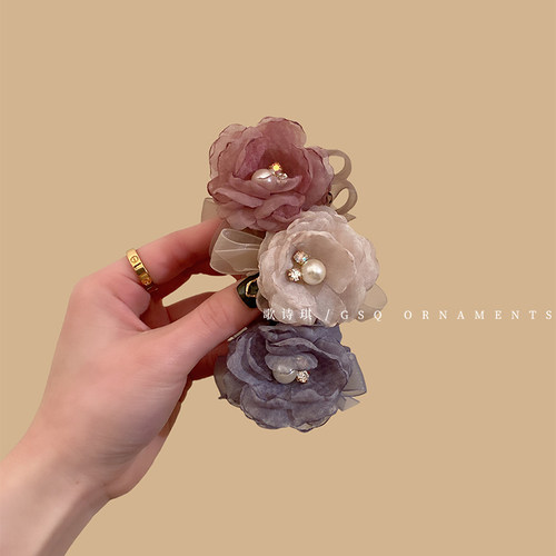 超仙氛围感~温柔轻纱花朵抓夹女