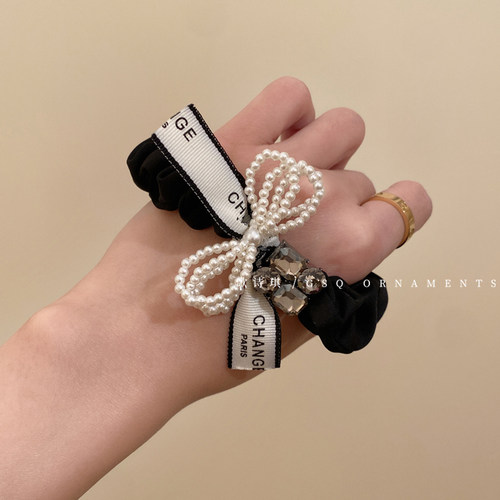 气质高级感珍珠蝴蝶结发圈