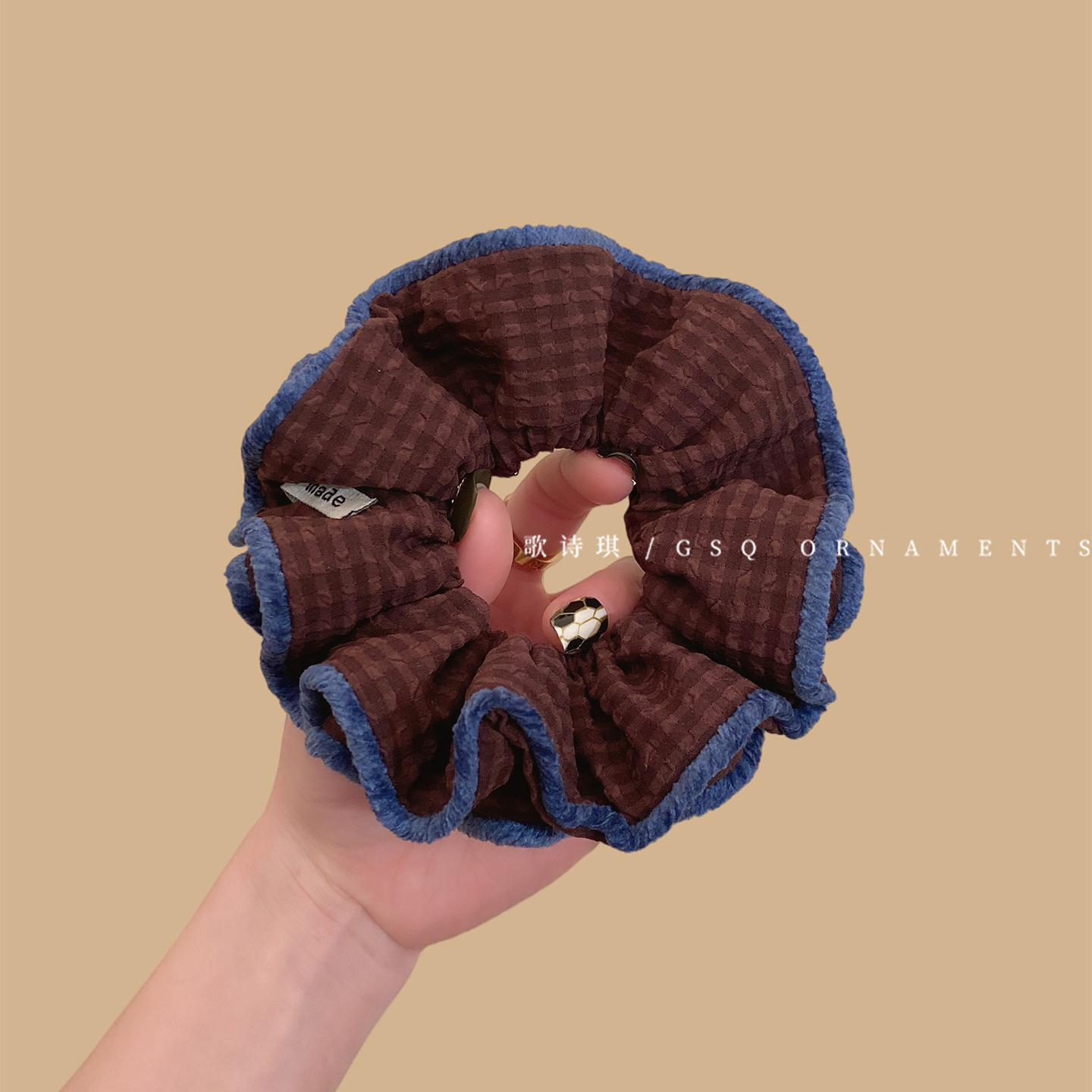 韩系小众撞色格纹褶皱小蛮腰发圈