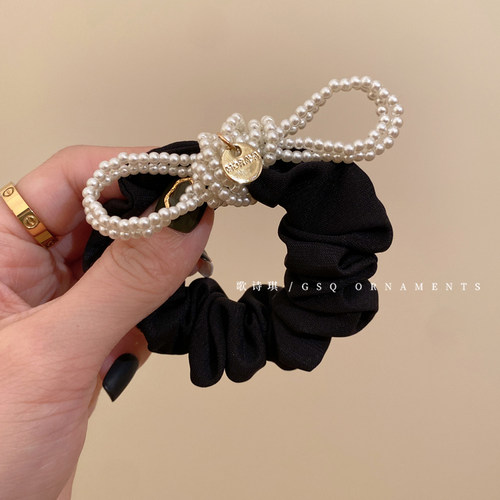 韩系气质珍珠蝴蝶结发圈