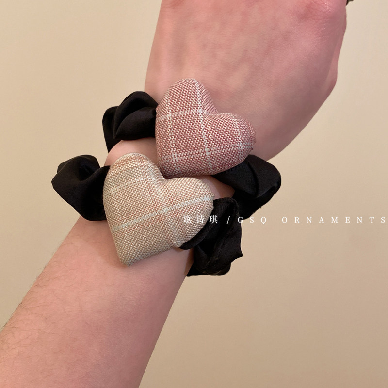 韩系樱花粉格纹爱心发圈2025新款学院风扎马尾皮筋女不伤发发绳,饰品/流行首饰/时尚饰品新,发饰,淘宝优惠券,粉丝福利购,淘宝优惠卷