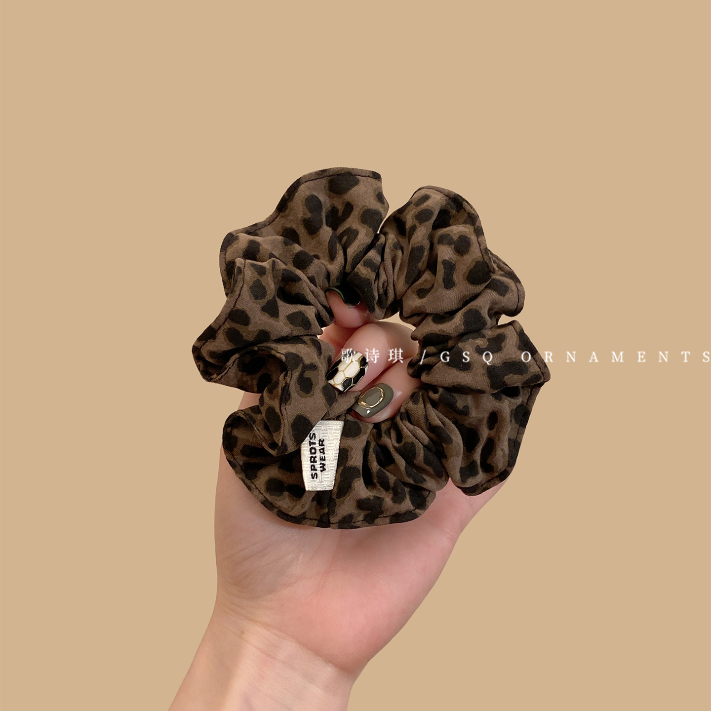 复古高级感褶皱豹纹大肠发圈