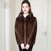 短款 整貂水貂女装 夹克皮草 新款 凰都夫人咖色连帽皮毛一体2025冬季