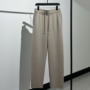 老钱风松弛感松紧腰抽绳直筒休闲裤 男羊毛棉质长裤