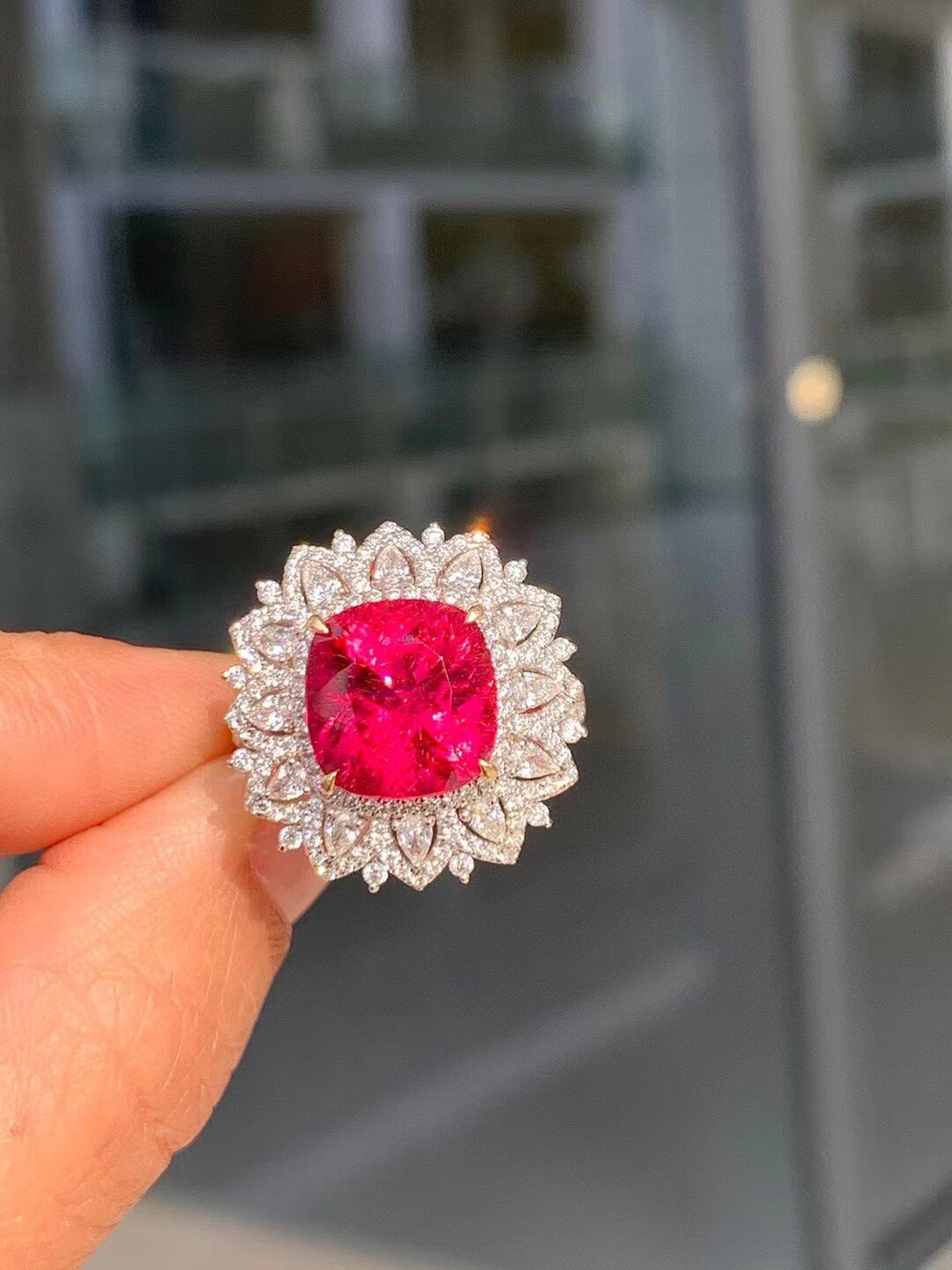 天然卢比莱碧玺戒指吊坠两用款!18k金钻石镶嵌重4.81ct