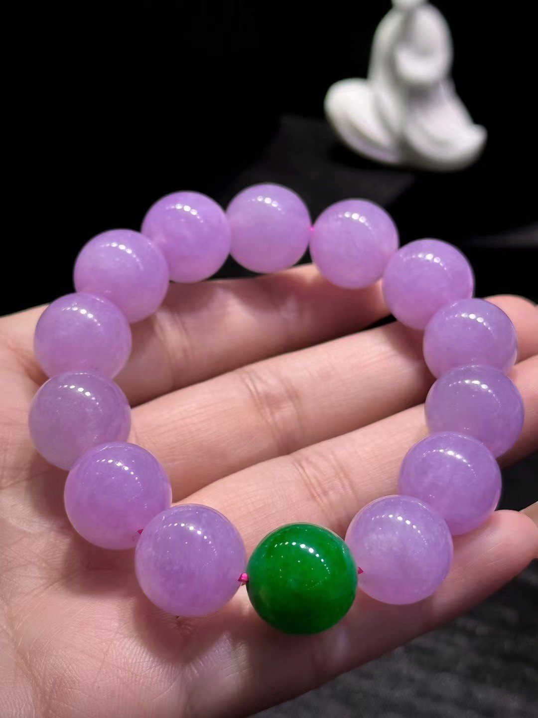 浓紫罗兰翡翠手串, 绿:13.8,紫13.5mm