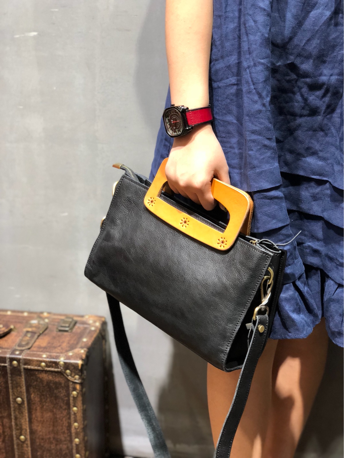 原创个性简约森女系包包OL欧美简单系手工女包进口头层牛皮包