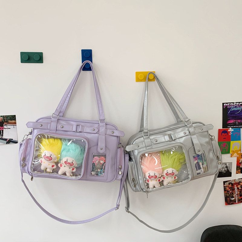原创二次元娃包女生紫色托特包通勤大容量单肩斜挎包女波士顿痛包