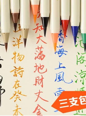 日本PLATINUM白金彩色毛笔软头新毛笔小楷书法秀丽笔签名练字笔毛笔漫画蘸水颜料水彩笔抄经笔可加墨CF-350CC