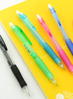 日本uni三菱自动铅笔M5-100铅笔0.5mm三菱糖果色小学生书写考试铅笔活动铅笔带橡皮擦头 透明色彩杆铅笔HB/2B
