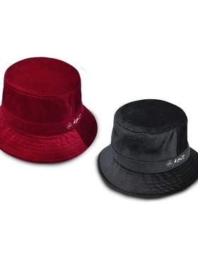 KEIOS 丝绒渔夫帽 基础渔夫帽 时尚潮流渔夫帽 黑色 酒红色