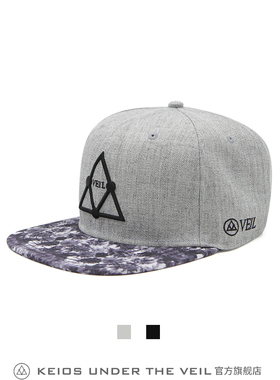 KEIOS 三角麻灰花卉帽檐LOGO黑色平檐帽
