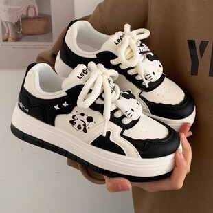 2025春季小众熊猫黑白丑萌小白鞋子女厚底百搭休闲学生跑步板鞋潮