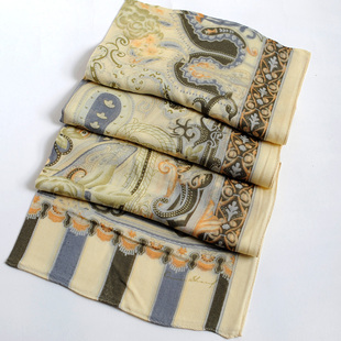 真丝羊毛围巾女丝毛长款披肩春秋冬季薄款桑蚕丝丝巾条纹黄色粉色