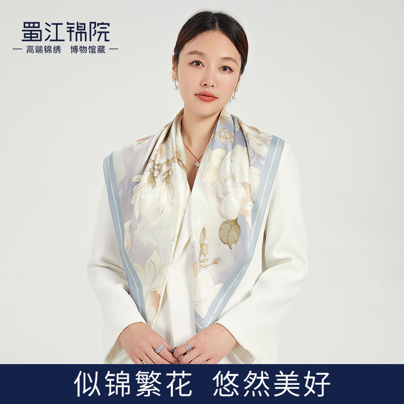 蜀江锦院似锦繁花方巾中国风真丝丝巾100%桑蚕丝围巾女情人节礼物
